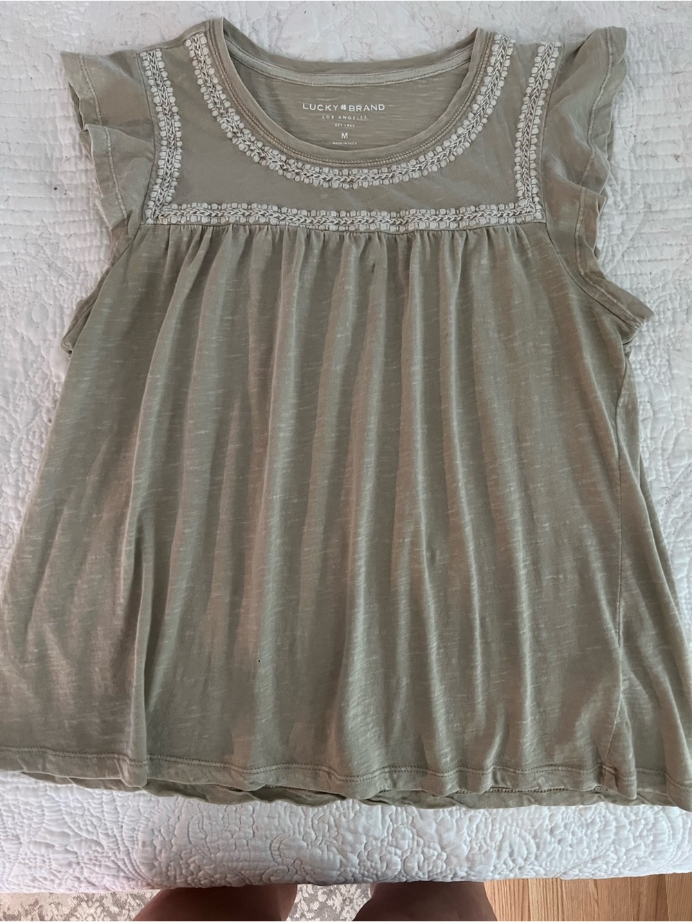 Lucky Brand beige Yoke Flutter Sleeve Top